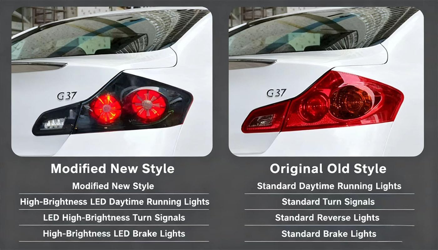 LED Tail Light Assembly for Infiniti G35 G37 G25 2007-2013 Sedan with DRL Daytime Running Lights Driver & Passenger Side Retrofit