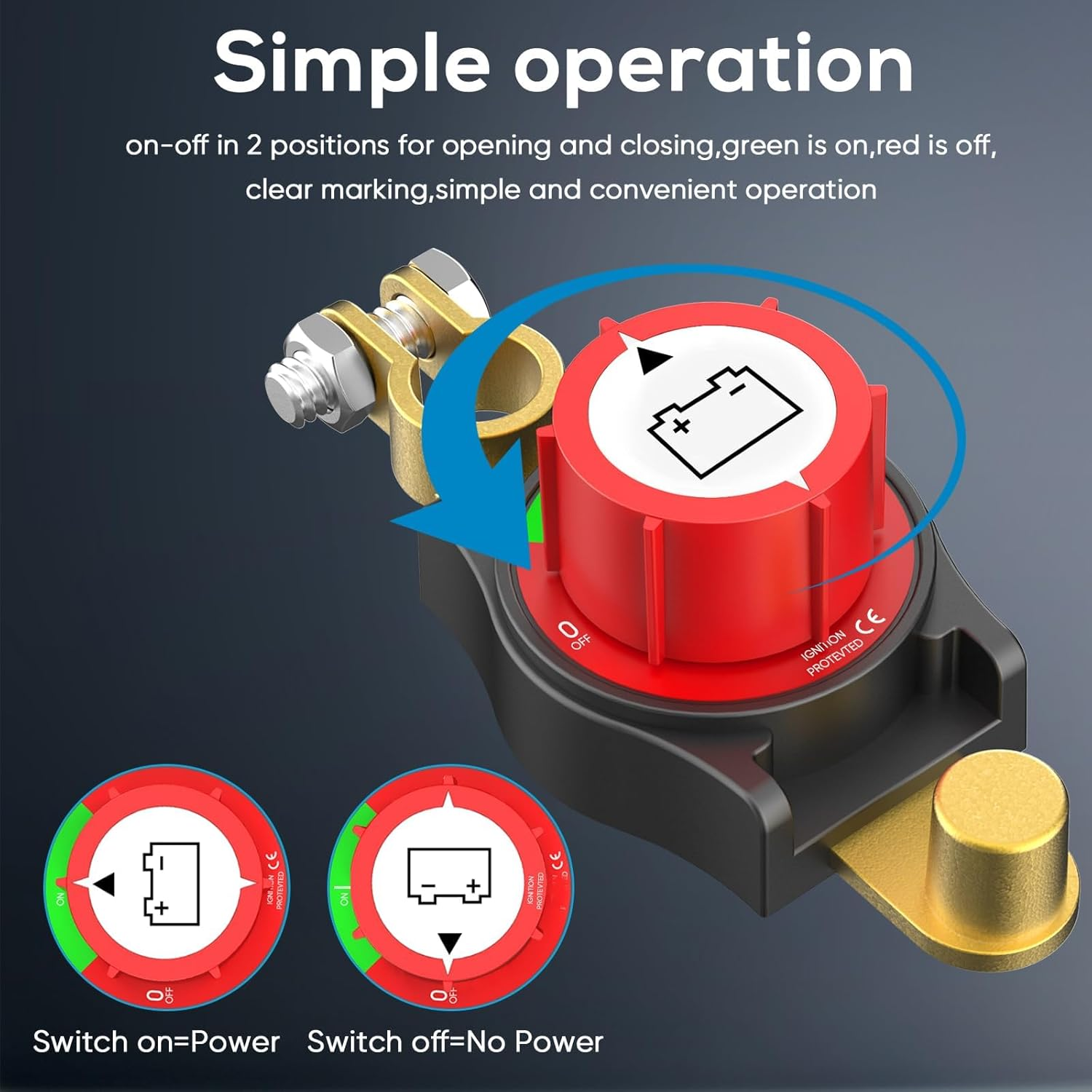 Top Post Battery Disconnect Switch 12v, Battery Kill Switch Negative On/Off 12-48V Top Post Battery Switch Heavy-Duty Battery Disconnect Switch for Cars, Vehicles, RVs, and Boats